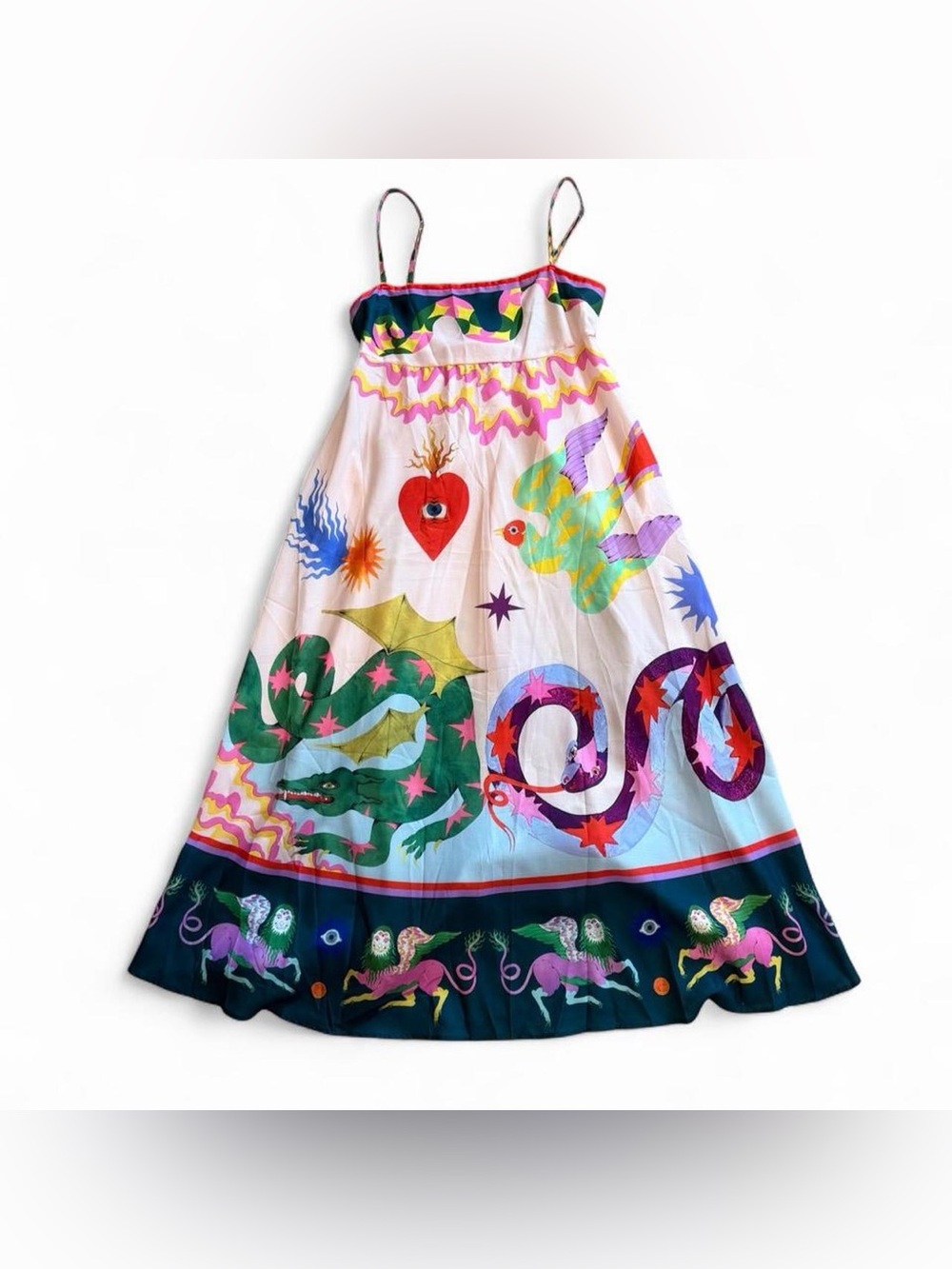 Colorful Multicolor Graphic Maxi Dress with Spaghetti Straps